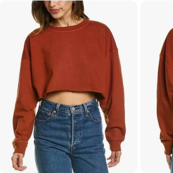 WEWOREWHAT Cropped Sweatshirt Solid Sage green Medium Danielle - Picture 5 of 5